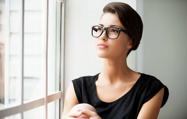 Картинка woman, window, glasses, view on the horizon