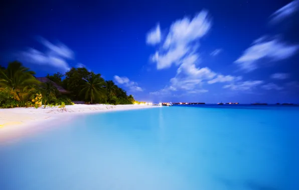 Картинка море, небо, вода, облака, тропики, Пляж, Мальдивы