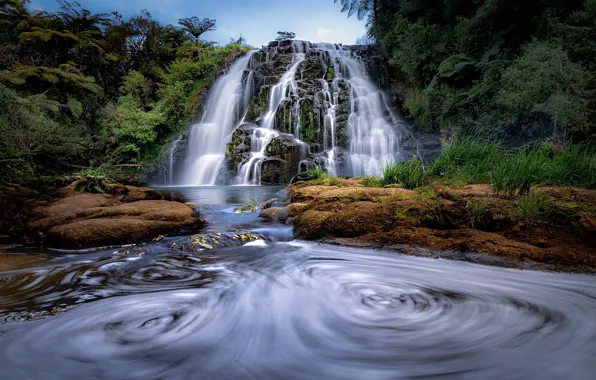 Картинка водопад, Новая Зеландия, речка, Вайкато
