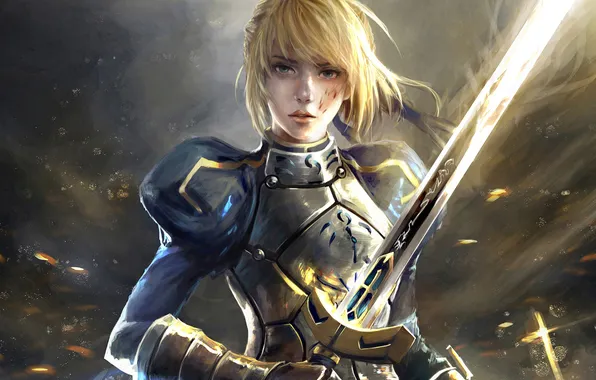 Картинка девушка, меч, saber, anime, art, fate
