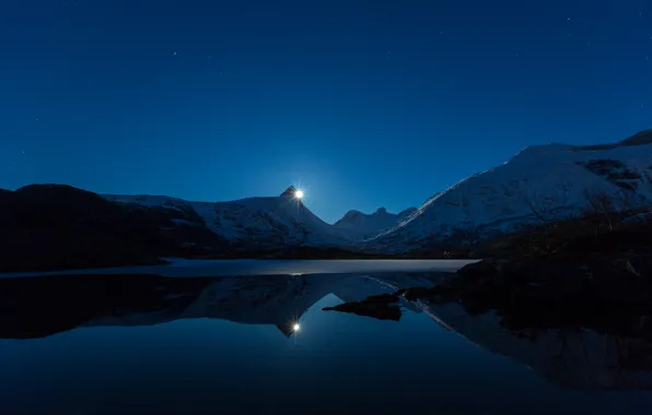 Картинка снег, горы, природа, озеро, вечер, Norway, Bodo