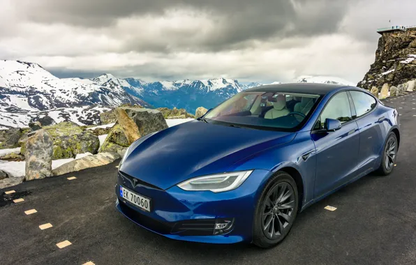 Дорога, горы, Tesla, Model S