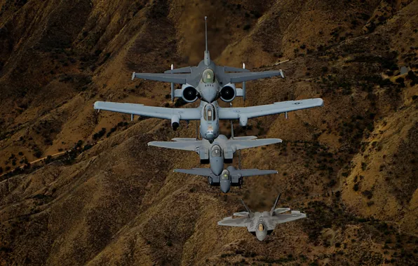Истребители, полёт, F-22, F-16, F-15, A-10