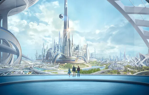 Картинка город, люди, фантастика, Tomorrowland, Земля будущего