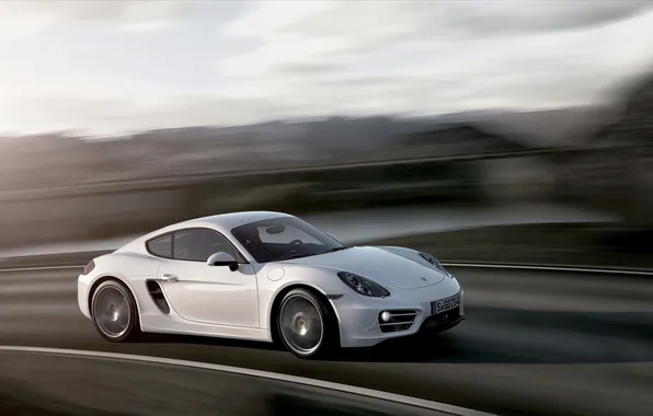 Картинка Белый, Porsche, Колеса, Машина, Капот, Cayman, Купэ, Вид с боку