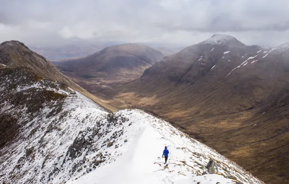 Girl, woman, mountains, snow, model, hills, Scotland, cold