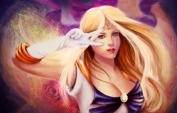 Картинка взгляд, девушка, аниме, арт, перчатки, бант, Sailor Venus