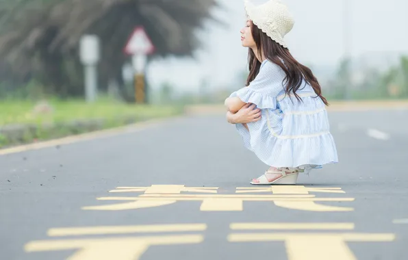Картинка дорога, платье, шляпка, восточная девушка