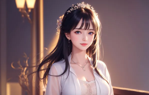 Girl, Beautiful, brown hair, white dress, Cute, Girl Beauty