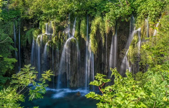 Картинка озеро, водопад, Хорватия