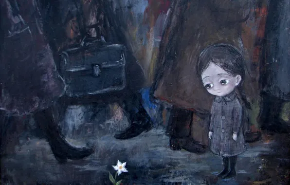 Картинка одиночество, толпа, девочка, цветочек, Нино Чакветадзе