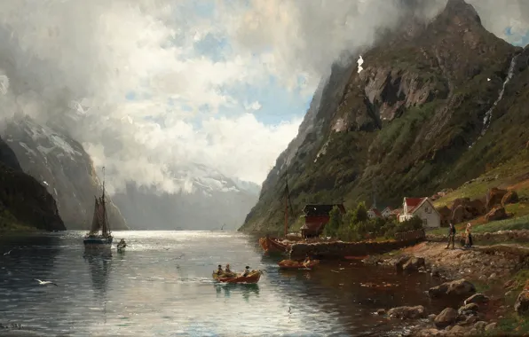 Картина, живопись, painting, 1889, Norwegian Fjord Landscape, пейзаж с Норвежским фьордом, Anders Askevold