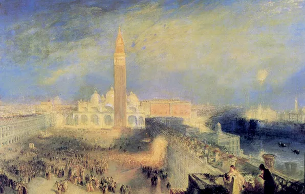 Картинка картина, площадь, Венеция, собор, городской пейзаж, колокольня, Уильям Тёрнер, Juliet and her Nurse