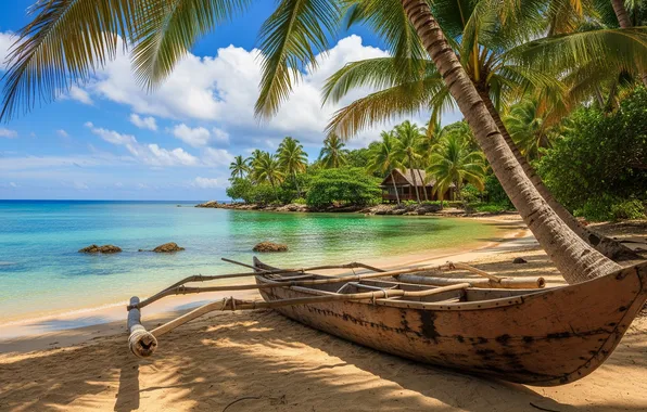 Песок, пляж, вода, пальмы, обои, берег, wallpaper, beach