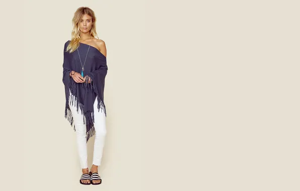 Girl, woman, young, model, jeans, blonde, cute, poncho