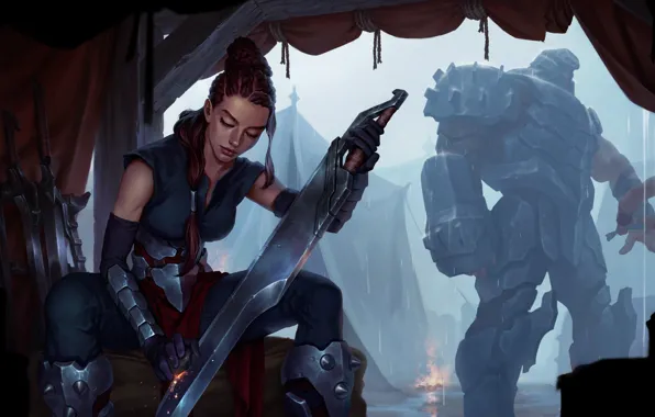 Девушка, робот, Armor, Woman Warrior, Legends of Runeterra