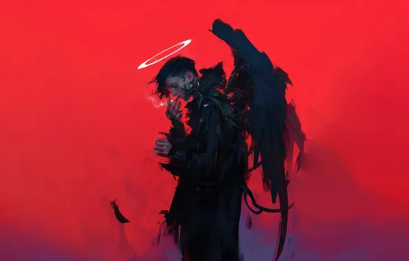 Demon, smoking, anime, wings, AI art