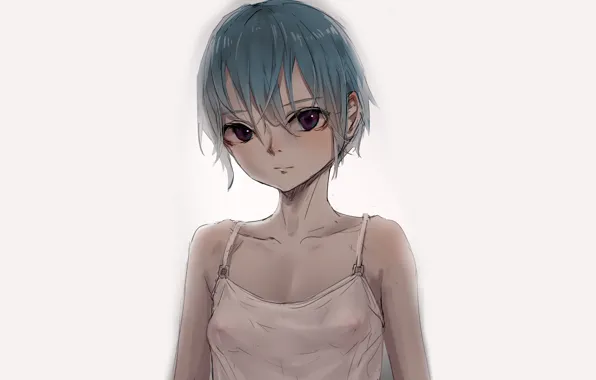 Girl, cleavage, erect nipples, boobs, anime, beautiful, red eyes, short hair