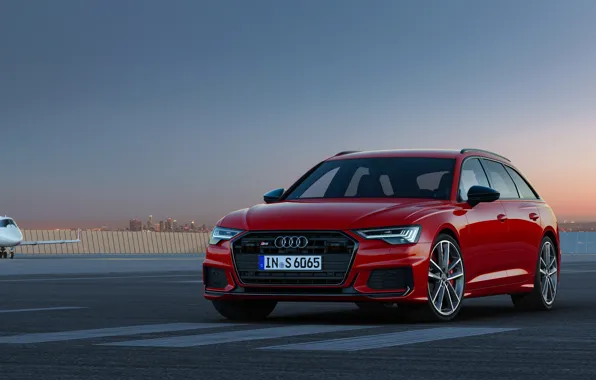 Картинка красный, Audi, аэродром, универсал, 2019, A6 Avant, S6 Avant