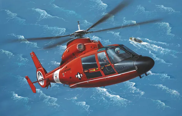 Картинка art, painting, Eurocopter AS365 Dauphin, helicopter.aviation