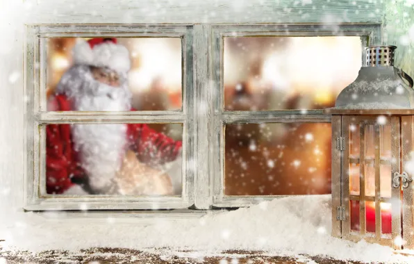 Картинка зима, снег, украшения, Новый Год, окно, Рождество, подарки, Christmas