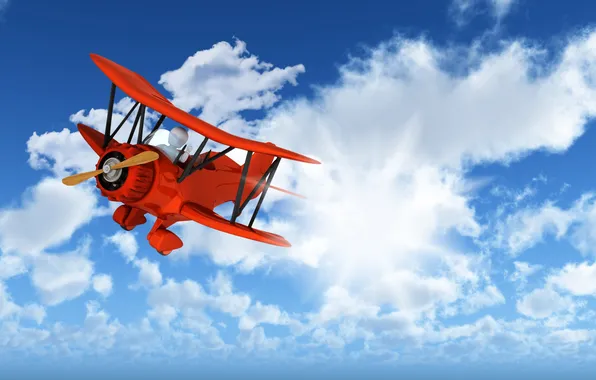 Картинка sky, clouds, airplane, aviation, biplane, AI art