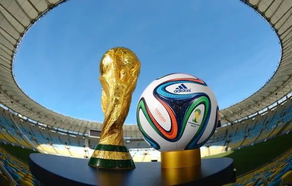 Небо, футбол, мяч, чаша, стадион, кубок, бразилия, чемпионат мира