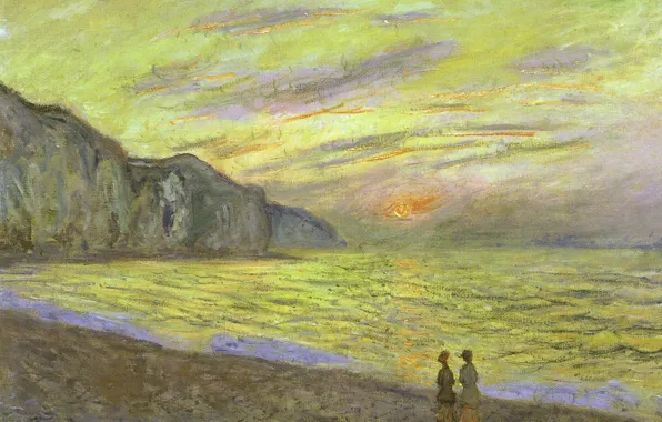 Картинка пейзаж, картина, Клод Моне, Закат в Пурвиле