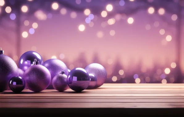 Картинка шарики, Рождество, фиолетовые, Новый год, сиреневые, ёлочные игрушки, сиреневый фон, ИИ-арт