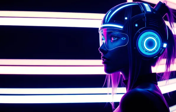 Картинка neon, cyberpunk, futuristic, female character
