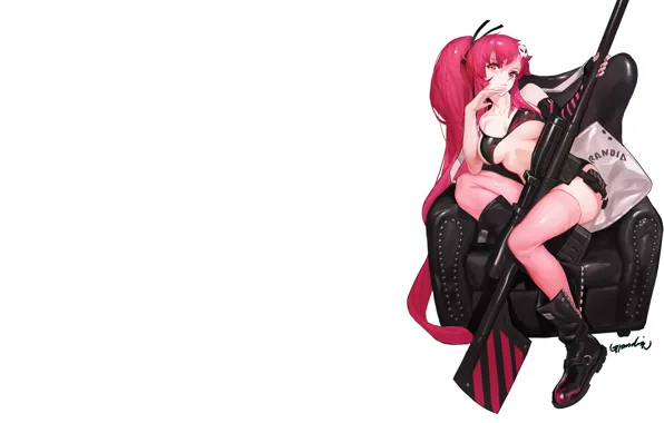 Девушка, оружие, tengen toppa gurren lagann, сидит в кресле, Youko Littner