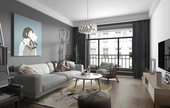 Картинка дизайн, стиль, интерьер, гостиная, gray nordic living room