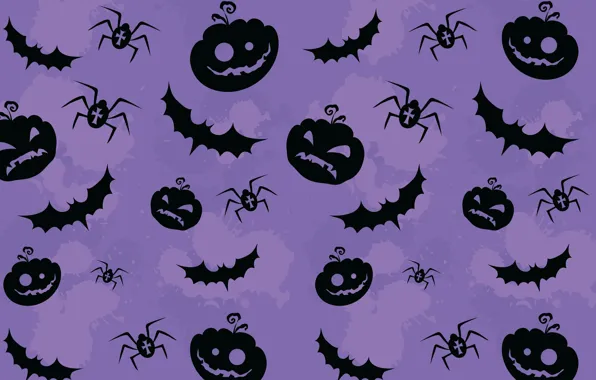 Картинка Тыквы, текстуры, pattern, жуткий, creepy, Halloween pumpkins, bats and spiders, летучих мышей и пауков