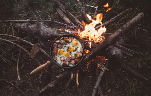 Картинка wallpaper, fire, nature, food, background, branches, camping, sticks