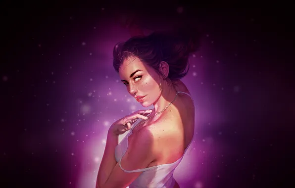 Цвет, Девушка, Рисунок, Стиль, Лицо, Спина, Фиолетовый, Sexy