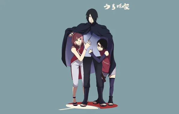 Фон, аниме, Сакура, арт, Naruto, Саске Учиха, Сарада