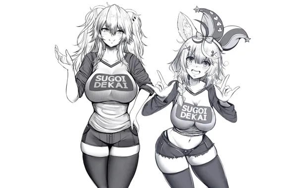 Sexy, cleavage, shorts, long hair, girls, boobs, anime, beautiful