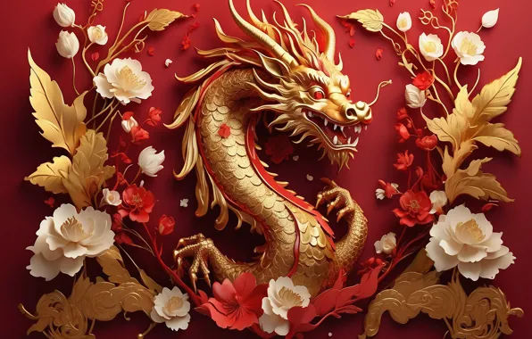 Symbol, dragon, символ года, golden, золотой, 2024, дракон, китайский