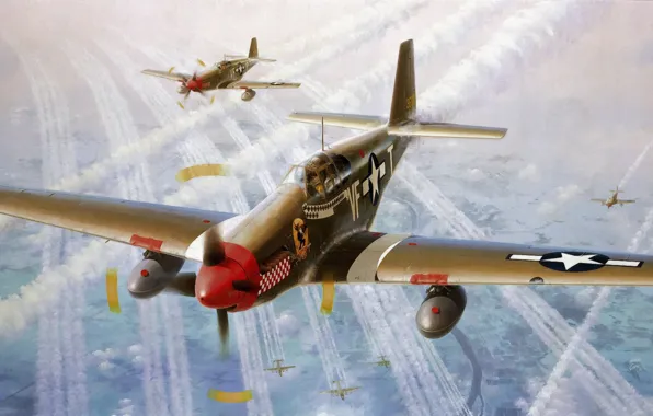 Картинка P-51, aircraft, war, art, painting, aviation, ww2, Captain Don Gentile