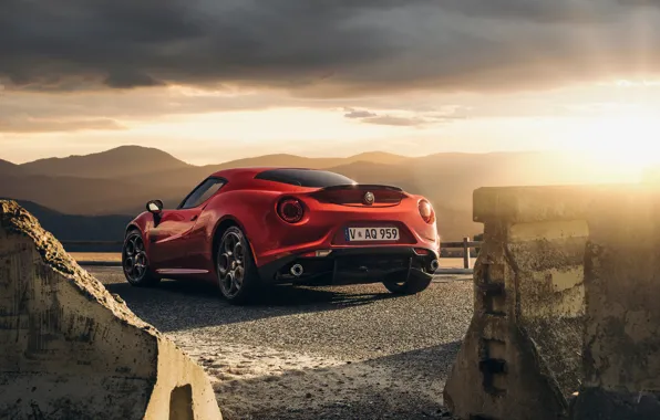 Картинка Red, Car, Sunset, Sport, Launch Edition, Rear, 2015, Alfa-Romeo
