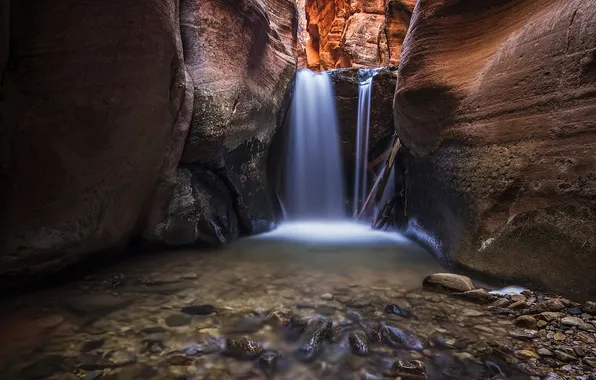 Картинка природа, река, водопад, каньон, печера