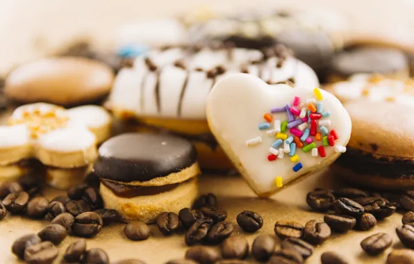 Еда, печенье, десерт, выпечка, глазурь, Chocolate, Cookie, Coffee beans