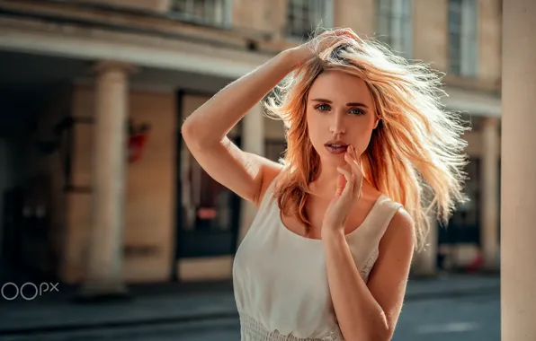 Картинка girl, photo, photographer, blue eyes, model, bokeh, Angel, blonde