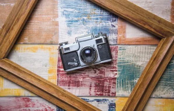 Рамка, фотоаппарат, camera, деревянный фон, frame