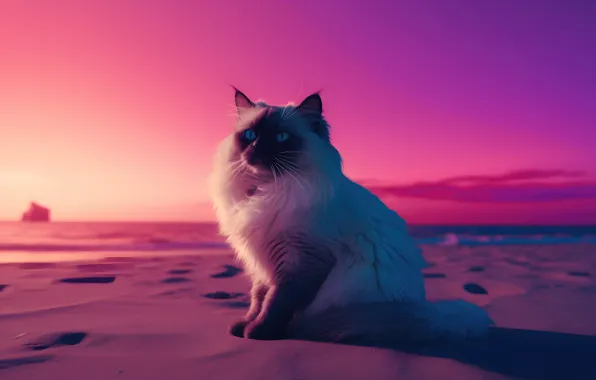 Кошка, кот, пустыня, desert, cat, blue eyes, meow, digital art