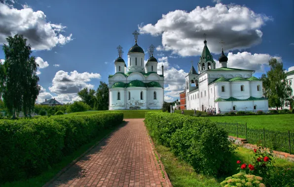 Город, красиво, церковь, храм, монастырь, купола, Муром, Спасо-Преображенский монастырь