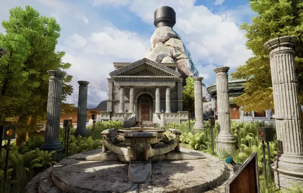 Скала, растительность, архитектура, Cyan Inc, MYST VR