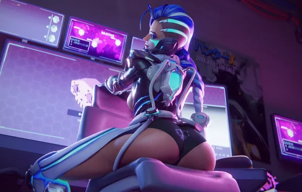Попа, трусики, ass, booty, Overwatch, Sombra