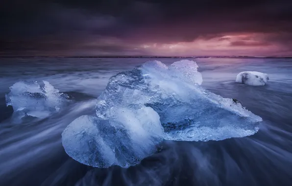 Море, пляж, природа, лёд, Исландия, ледниковая лагуна Йёкюльсаурлоун