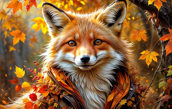 Картинка fox, art, autumn, ai